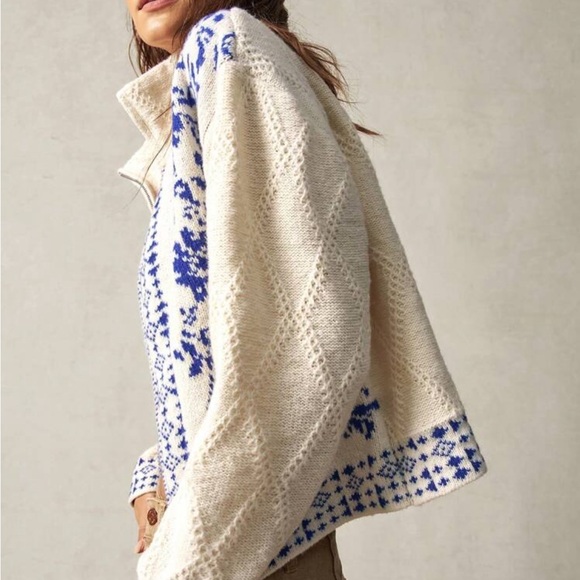 Boho Comfy Print Zip up Knit Sweater Cardigan - Picture 5 of 6